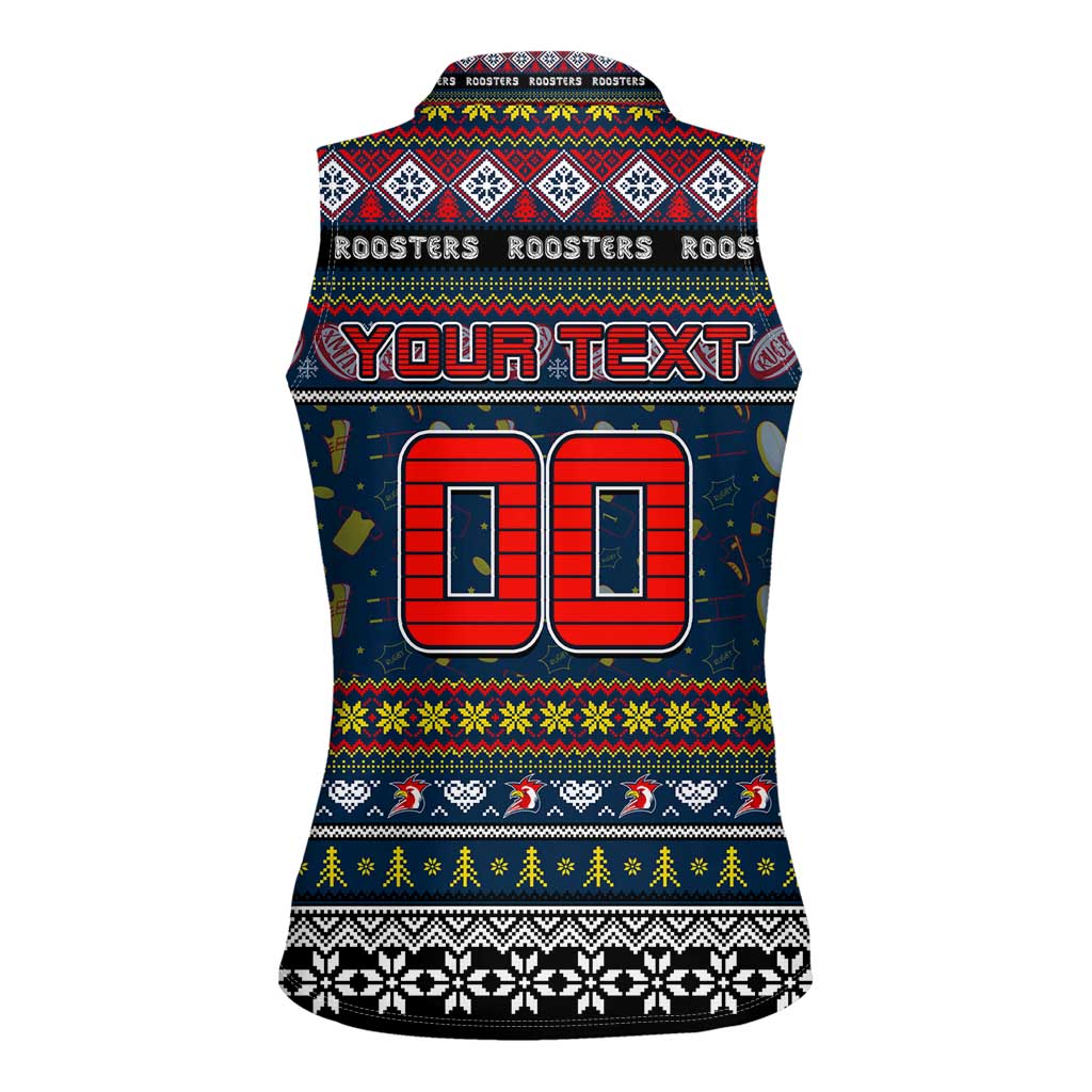 Personalized Roosters Rugby Xmas Women Sleeveless Polo Shirt Australia NRL Mascot