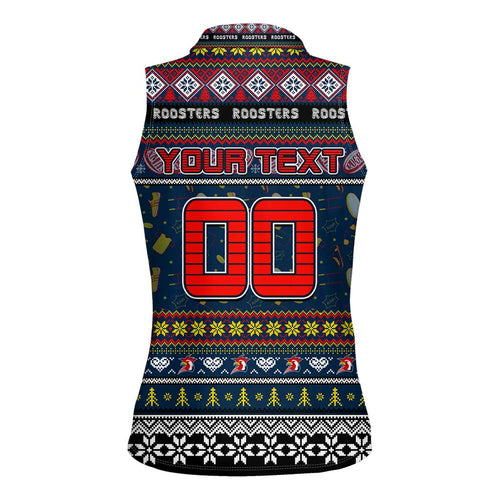 Personalized Roosters Rugby Xmas Women Sleeveless Polo Shirt Australia NRL Mascot