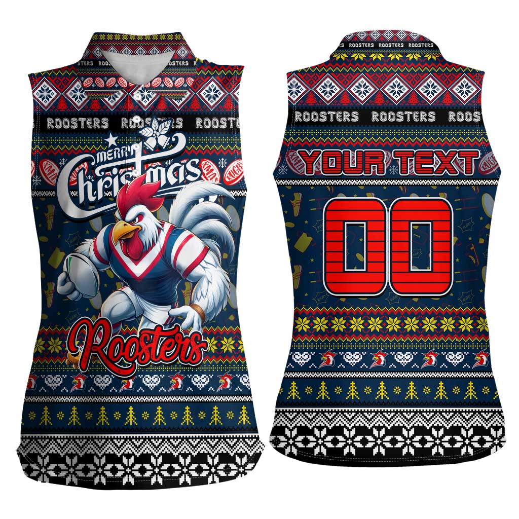 Personalized Roosters Rugby Xmas Women Sleeveless Polo Shirt Australia NRL Mascot