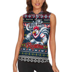 Personalized Roosters Rugby Xmas Women Sleeveless Polo Shirt Australia NRL Mascot