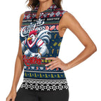 Personalized Roosters Rugby Xmas Women Sleeveless Polo Shirt Australia NRL Mascot
