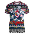 Personalized Roosters Rugby Xmas Women V-Neck T-Shirt Australia NRL Mascot
