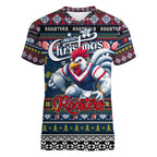 Personalized Roosters Rugby Xmas Women V-Neck T-Shirt Australia NRL Mascot