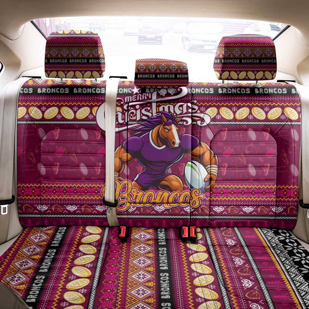 Broncos Rugby Xmas Back Car Seat Cover Australia NRL Mascot