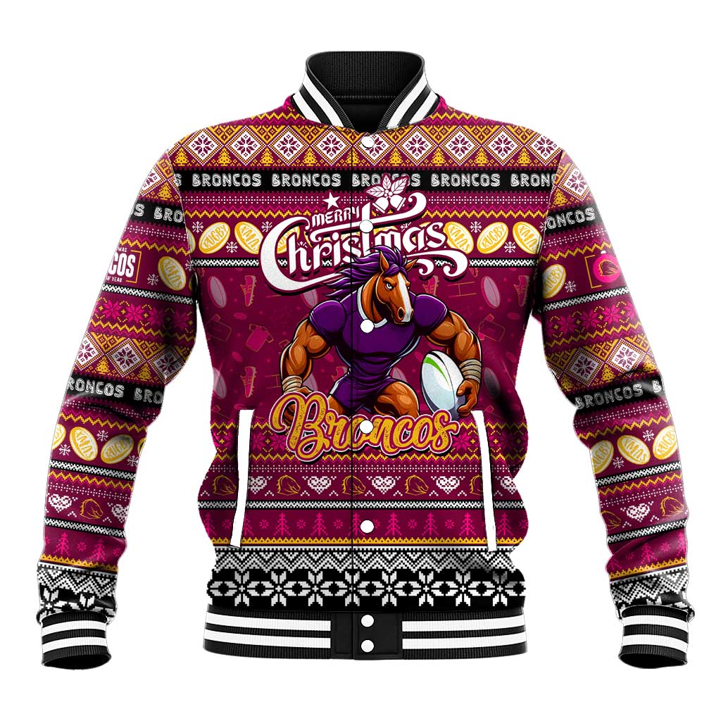 Personalized Broncos Rugby Xmas Baseball Jacket Australia NRL Mascot