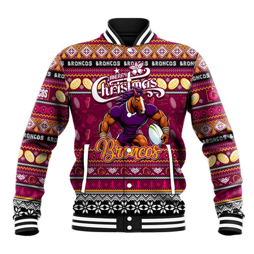 Personalized Broncos Rugby Xmas Baseball Jacket Australia NRL Mascot