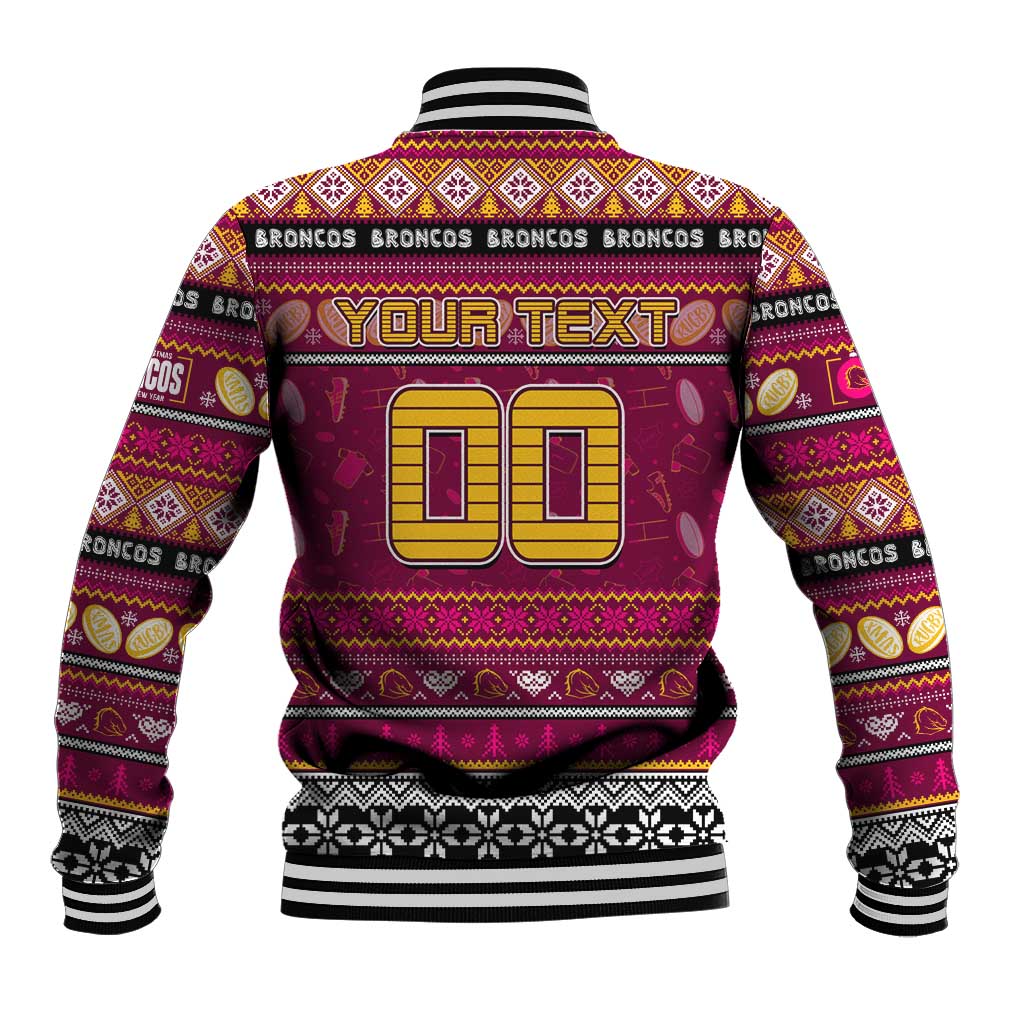 Personalized Broncos Rugby Xmas Baseball Jacket Australia NRL Mascot