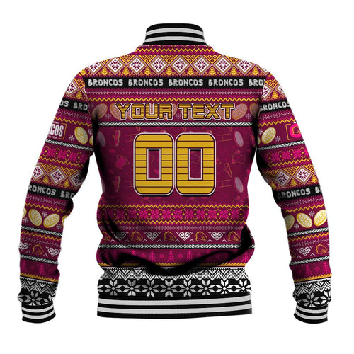 Personalized Broncos Rugby Xmas Baseball Jacket Australia NRL Mascot