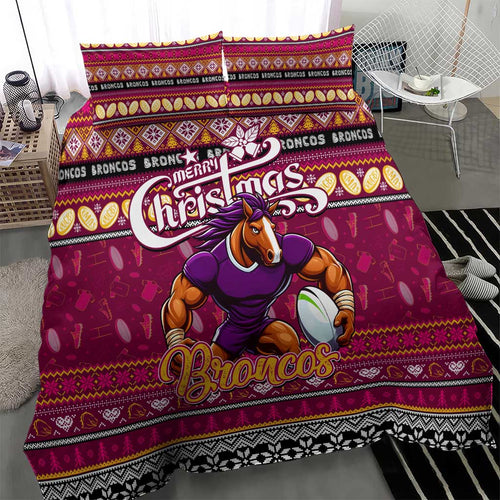 Broncos Rugby Xmas Bedding Set Australia NRL Mascot