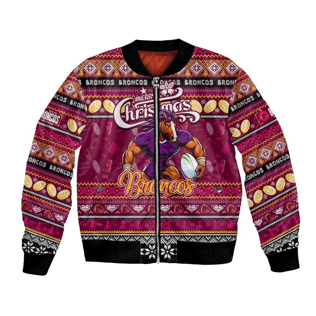 Personalized Broncos Rugby Xmas Bomber Jacket Australia NRL Mascot