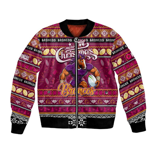 Personalized Broncos Rugby Xmas Bomber Jacket Australia NRL Mascot
