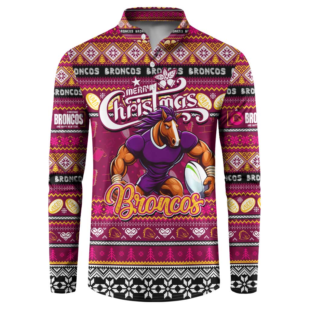 Personalized Broncos Rugby Xmas Button Sweatshirt Australia NRL Mascot