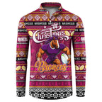 Personalized Broncos Rugby Xmas Button Sweatshirt Australia NRL Mascot