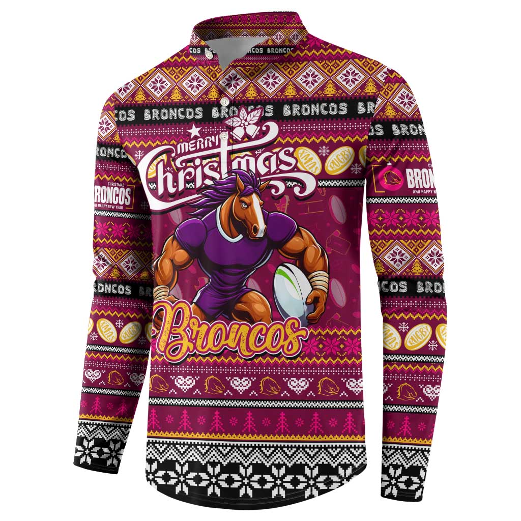 Personalized Broncos Rugby Xmas Button Sweatshirt Australia NRL Mascot