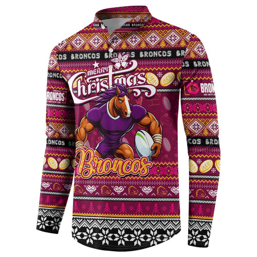 Personalized Broncos Rugby Xmas Button Sweatshirt Australia NRL Mascot