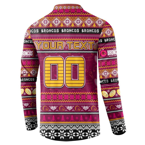 Personalized Broncos Rugby Xmas Button Sweatshirt Australia NRL Mascot