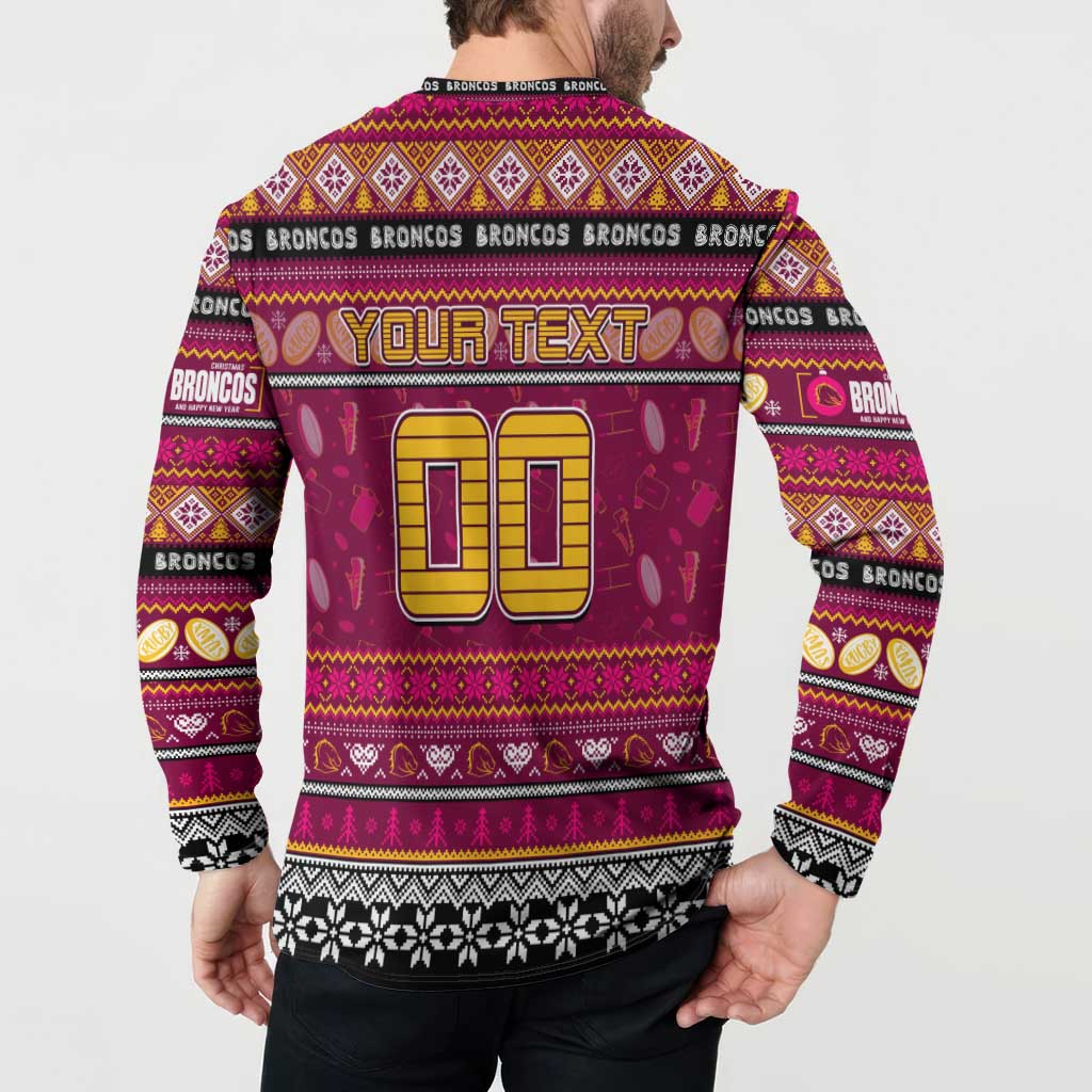 Personalized Broncos Rugby Xmas Button Sweatshirt Australia NRL Mascot