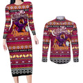 Personalized Broncos Rugby Xmas Couples Matching Long Sleeve Bodycon Dress and Long Sleeve Button Shirt Australia NRL Mascot