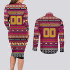 Personalized Broncos Rugby Xmas Couples Matching Long Sleeve Bodycon Dress and Long Sleeve Button Shirt Australia NRL Mascot