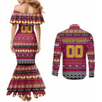 Personalized Broncos Rugby Xmas Couples Matching Mermaid Dress and Long Sleeve Button Shirt Australia NRL Mascot