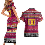 Personalized Broncos Rugby Xmas Couples Matching Short Sleeve Bodycon Dress and Hawaiian Shirt Australia NRL Mascot