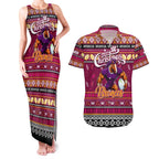 Personalized Broncos Rugby Xmas Couples Matching Tank Maxi Dress and Hawaiian Shirt Australia NRL Mascot