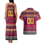 Personalized Broncos Rugby Xmas Couples Matching Tank Maxi Dress and Hawaiian Shirt Australia NRL Mascot