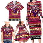 Personalized Broncos Rugby Xmas Family Matching Long Sleeve Bodycon Dress and Hawaiian Shirt Australia NRL Mascot