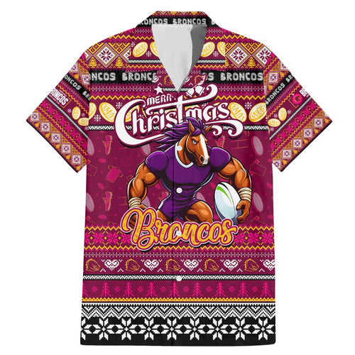 Personalized Broncos Rugby Xmas Family Matching Mermaid Dress and Hawaiian Shirt Australia NRL Mascot