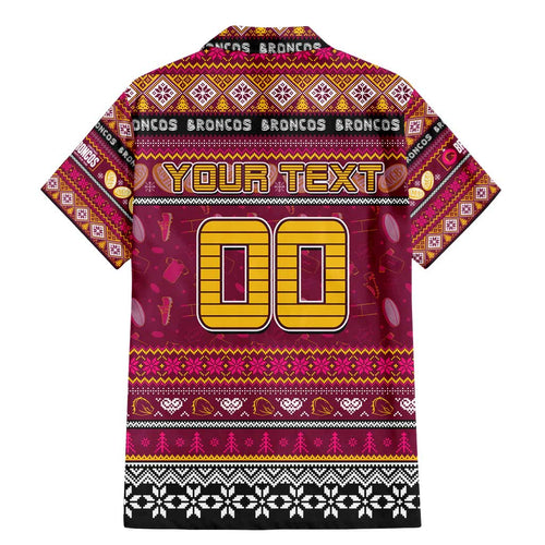 Personalized Broncos Rugby Xmas Family Matching Mermaid Dress and Hawaiian Shirt Australia NRL Mascot