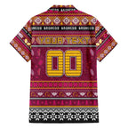 Personalized Broncos Rugby Xmas Family Matching Off The Shoulder Long Sleeve Dress and Hawaiian Shirt Australia NRL Mascot