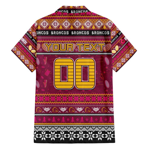 Personalized Broncos Rugby Xmas Family Matching Off The Shoulder Long Sleeve Dress and Hawaiian Shirt Australia NRL Mascot