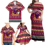 Personalized Broncos Rugby Xmas Family Matching Off Shoulder Maxi Dress and Hawaiian Shirt Australia NRL Mascot