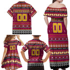 Personalized Broncos Rugby Xmas Family Matching Off Shoulder Maxi Dress and Hawaiian Shirt Australia NRL Mascot