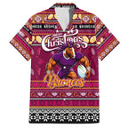 Personalized Broncos Rugby Xmas Family Matching Off Shoulder Maxi Dress and Hawaiian Shirt Australia NRL Mascot