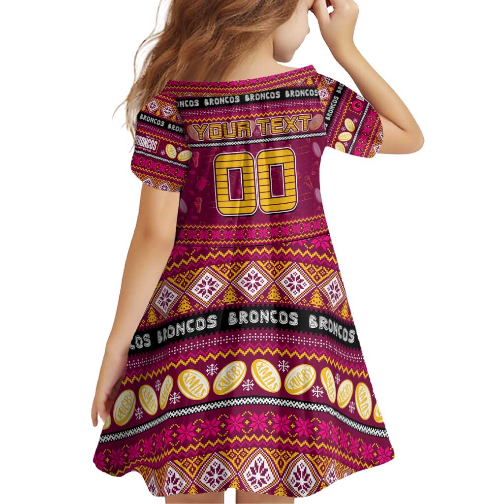 Personalized Broncos Rugby Xmas Family Matching Off Shoulder Short Dress and Hawaiian Shirt Australia NRL Mascot