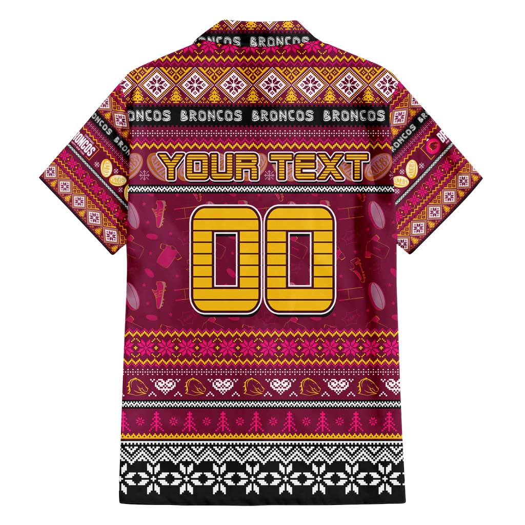 Personalized Broncos Rugby Xmas Family Matching Off Shoulder Short Dress and Hawaiian Shirt Australia NRL Mascot
