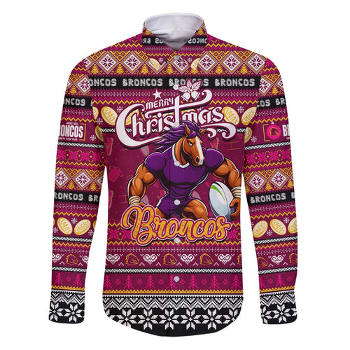 Personalized Broncos Rugby Xmas Family Matching Puletasi and Hawaiian Shirt Australia NRL Mascot
