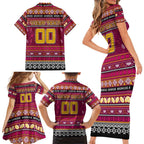 Personalized Broncos Rugby Xmas Family Matching Short Sleeve Bodycon Dress and Hawaiian Shirt Australia NRL Mascot