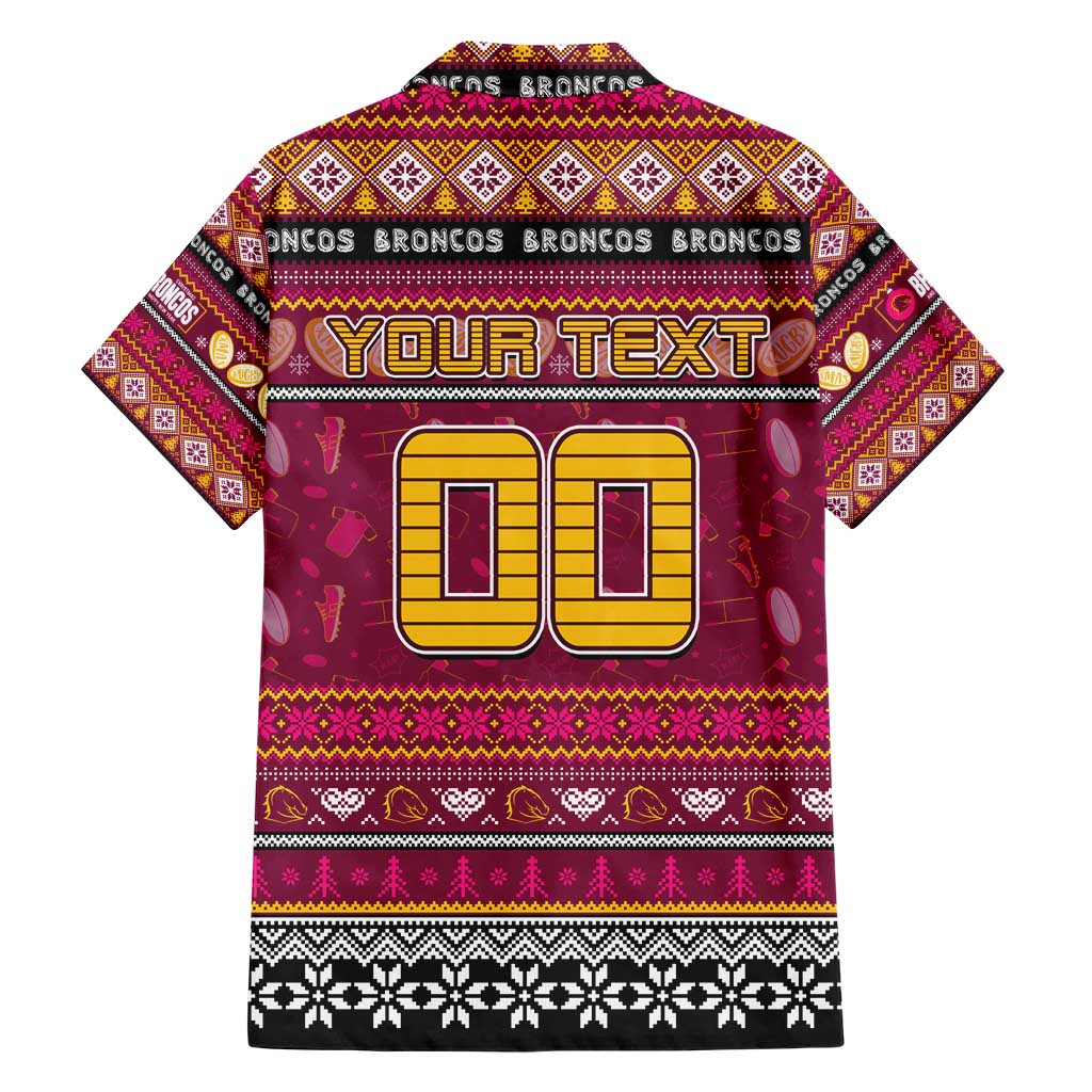 Personalized Broncos Rugby Xmas Family Matching Short Sleeve Bodycon Dress and Hawaiian Shirt Australia NRL Mascot