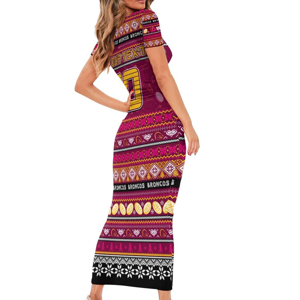 Personalized Broncos Rugby Xmas Family Matching Short Sleeve Bodycon Dress and Hawaiian Shirt Australia NRL Mascot