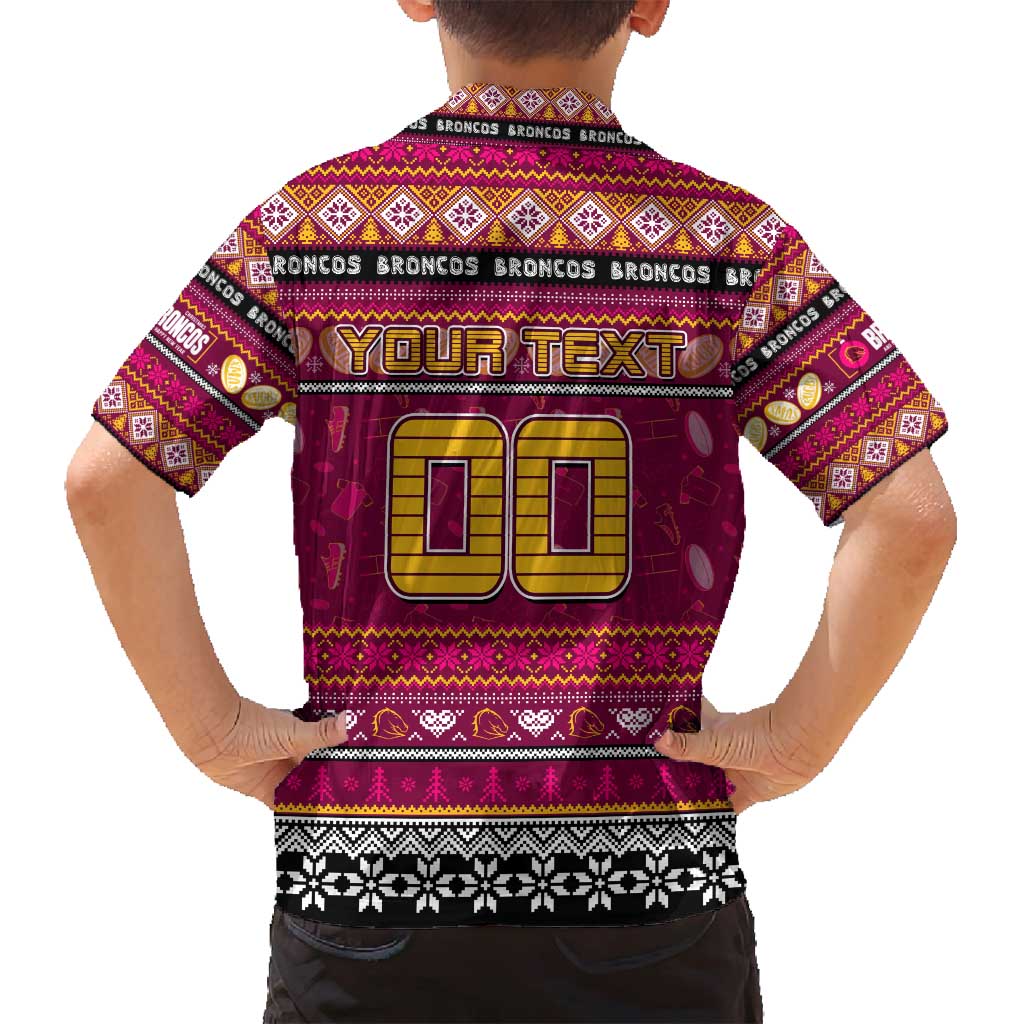 Personalized Broncos Rugby Xmas Family Matching Summer Maxi Dress and Hawaiian Shirt Australia NRL Mascot