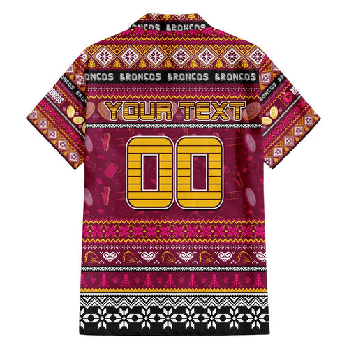 Personalized Broncos Rugby Xmas Family Matching Summer Maxi Dress and Hawaiian Shirt Australia NRL Mascot