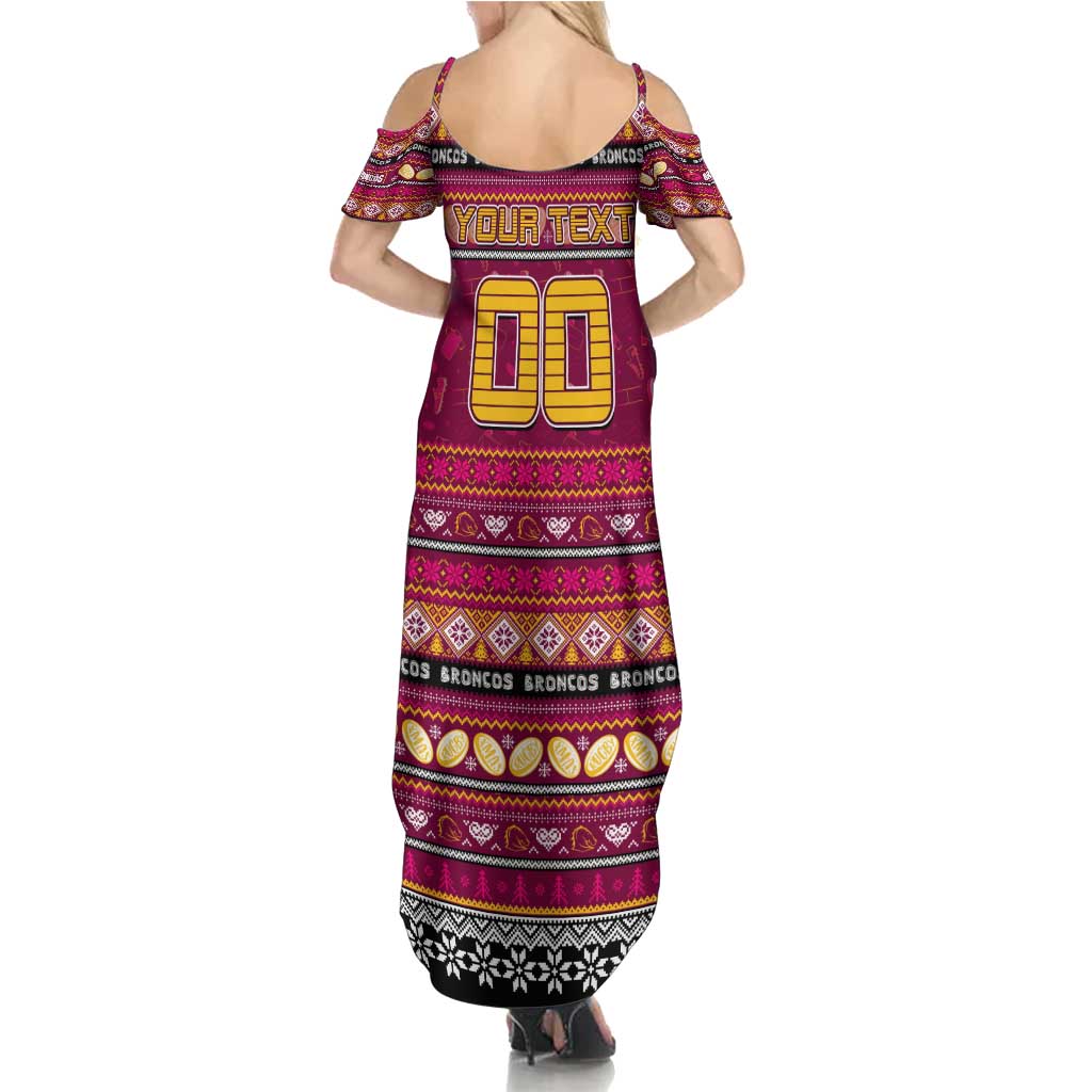 Personalized Broncos Rugby Xmas Family Matching Summer Maxi Dress and Hawaiian Shirt Australia NRL Mascot