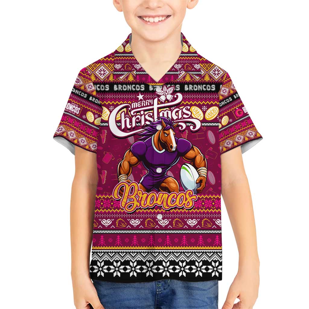 Personalized Broncos Rugby Xmas Family Matching Summer Maxi Dress and Hawaiian Shirt Australia NRL Mascot
