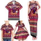 Personalized Broncos Rugby Xmas Family Matching Tank Maxi Dress and Hawaiian Shirt Australia NRL Mascot