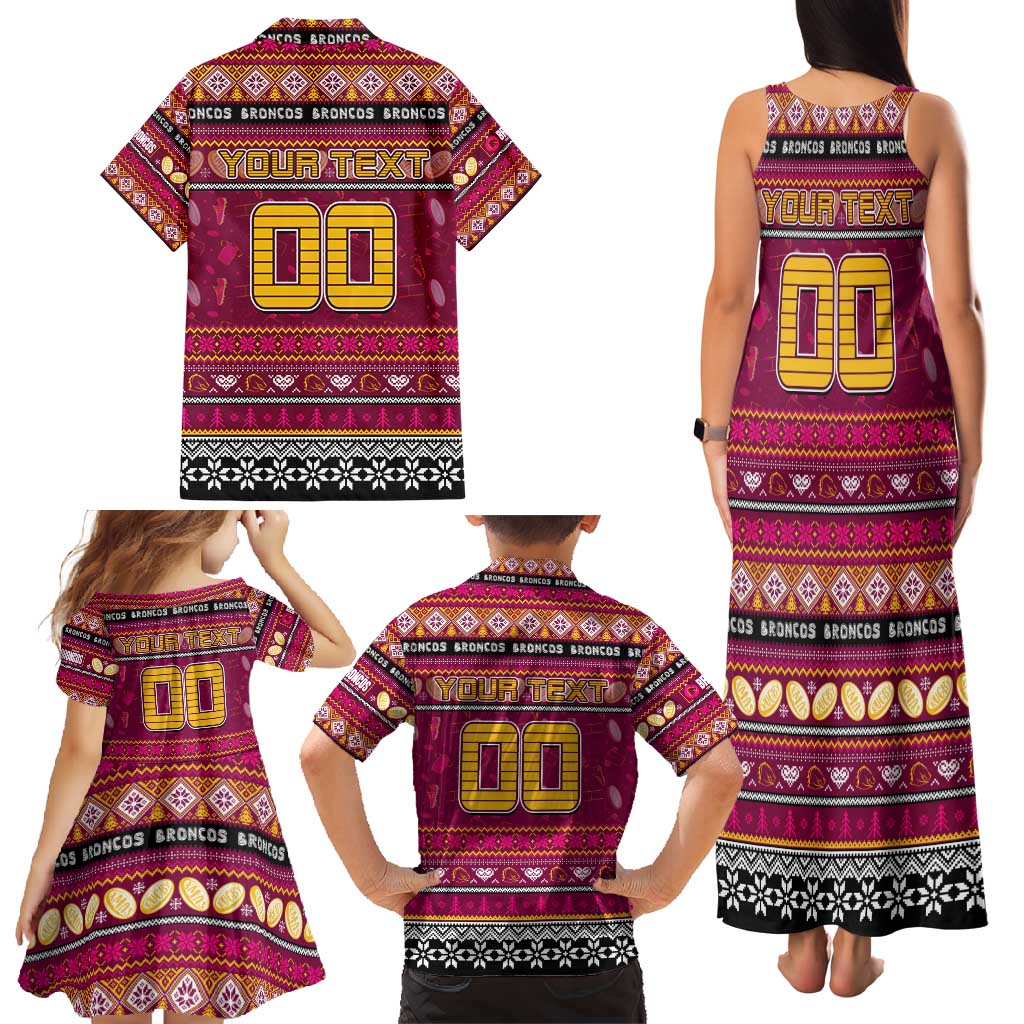 Personalized Broncos Rugby Xmas Family Matching Tank Maxi Dress and Hawaiian Shirt Australia NRL Mascot