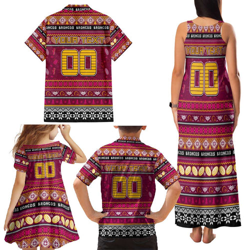 Personalized Broncos Rugby Xmas Family Matching Tank Maxi Dress and Hawaiian Shirt Australia NRL Mascot