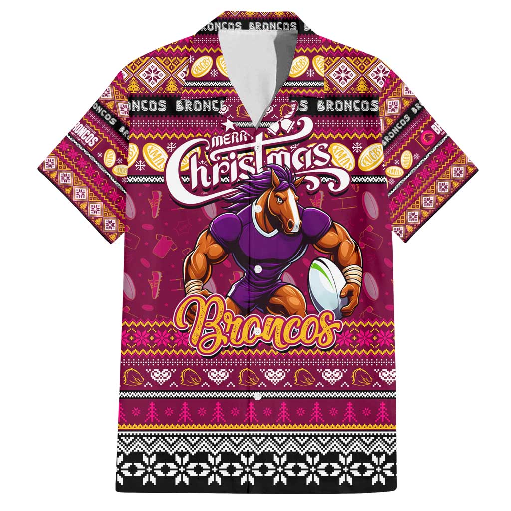 Personalized Broncos Rugby Xmas Family Matching Tank Maxi Dress and Hawaiian Shirt Australia NRL Mascot