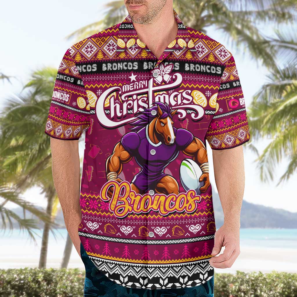 Personalized Broncos Rugby Xmas Hawaiian Shirt Australia NRL Mascot